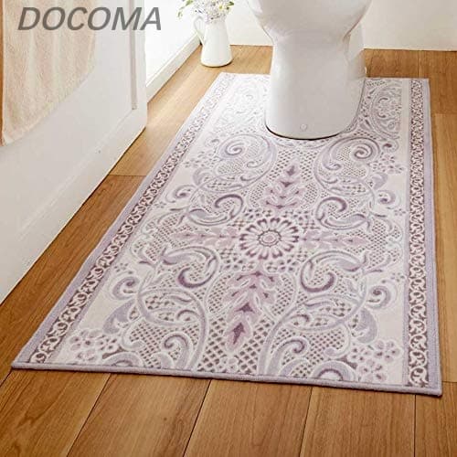 Rakuten - 【送料無料】トイレマット 単品 洗える ロング 65cm × 130cm 【 モダンオーナメント 】 日本製 (抗菌 防臭 吸水 速乾) 耳長 滑り止め ずれ防止 長方形 ホワイトラベンダー