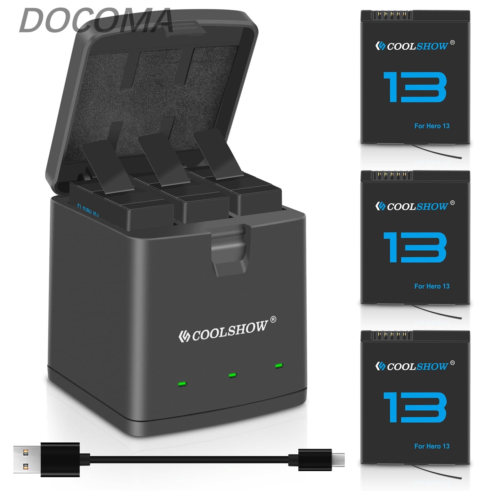 GoPro Hero 13バッテリー ヒーロー13 Enduroバッテリー交換3個2100mAh HERO13電池容量のアップグレード および収納ボックストリプル ゴープロ Hero 13充電器 3スロット設計（USB Type-C付き）GoPro HERO13 Blackと互換性があります(ゴープロ13電池*3+充電器*1)