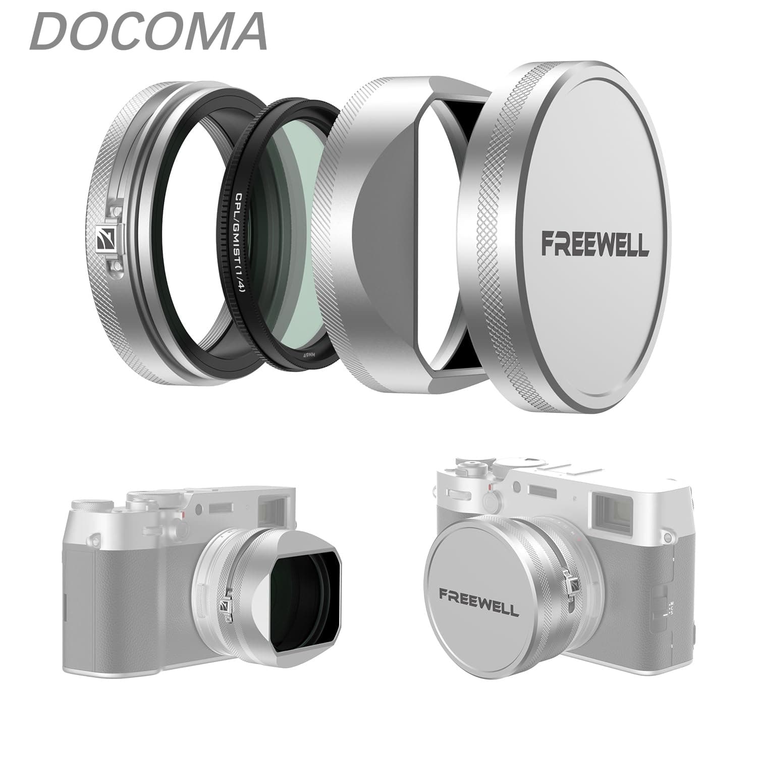 Fuji X100 CPL/GMIST ハイブリッド フィルター レンズフード付き (シルバー)
