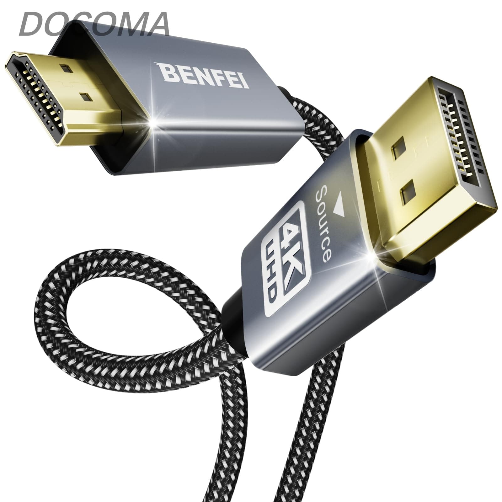 乐天商城 - 【送料無料】5個 4K DisplayPort - HDMI 1.8m ケーブル [アルミニウム シェル、ナイロン編組]、単方向 DP 1.2 コンピューター to HDMI 1.4 スクリーン ケーブル HP、ThinkPad、AMD、NVIDIA、デスクトップなどと互換性があります（オス-オス 、逆方向に非対応）