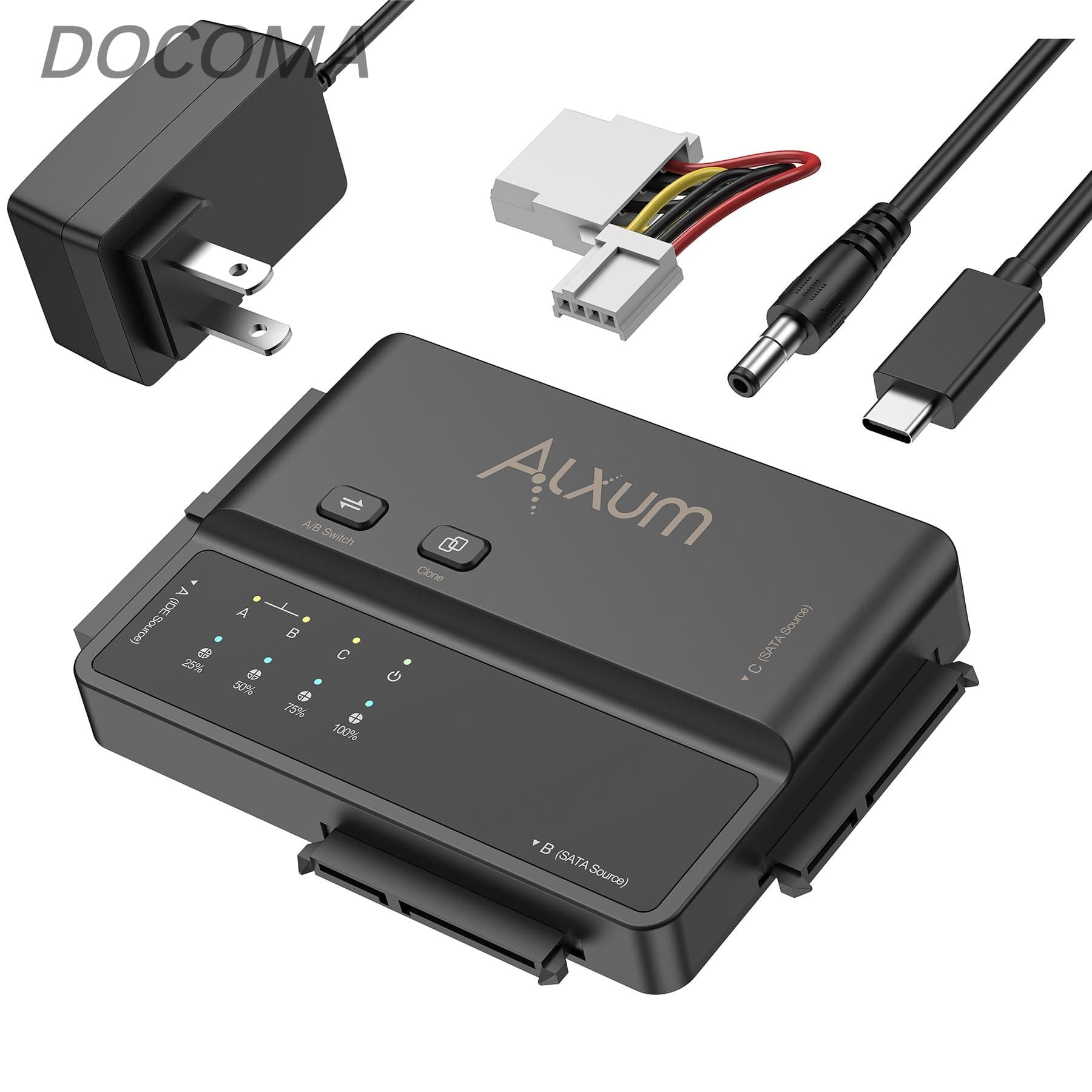 【送料無料】3-in-1 SATAとIDE HDD/SSD 両対応 クローン スタンド Type-C USB 3.2 Gen 1 5Gbps高速データ転送 大容量ストレージ ツール不要 12V電源付属 2つのハードディスクを同時に読み込む（SATA III IDE 133 HDD/SSD）