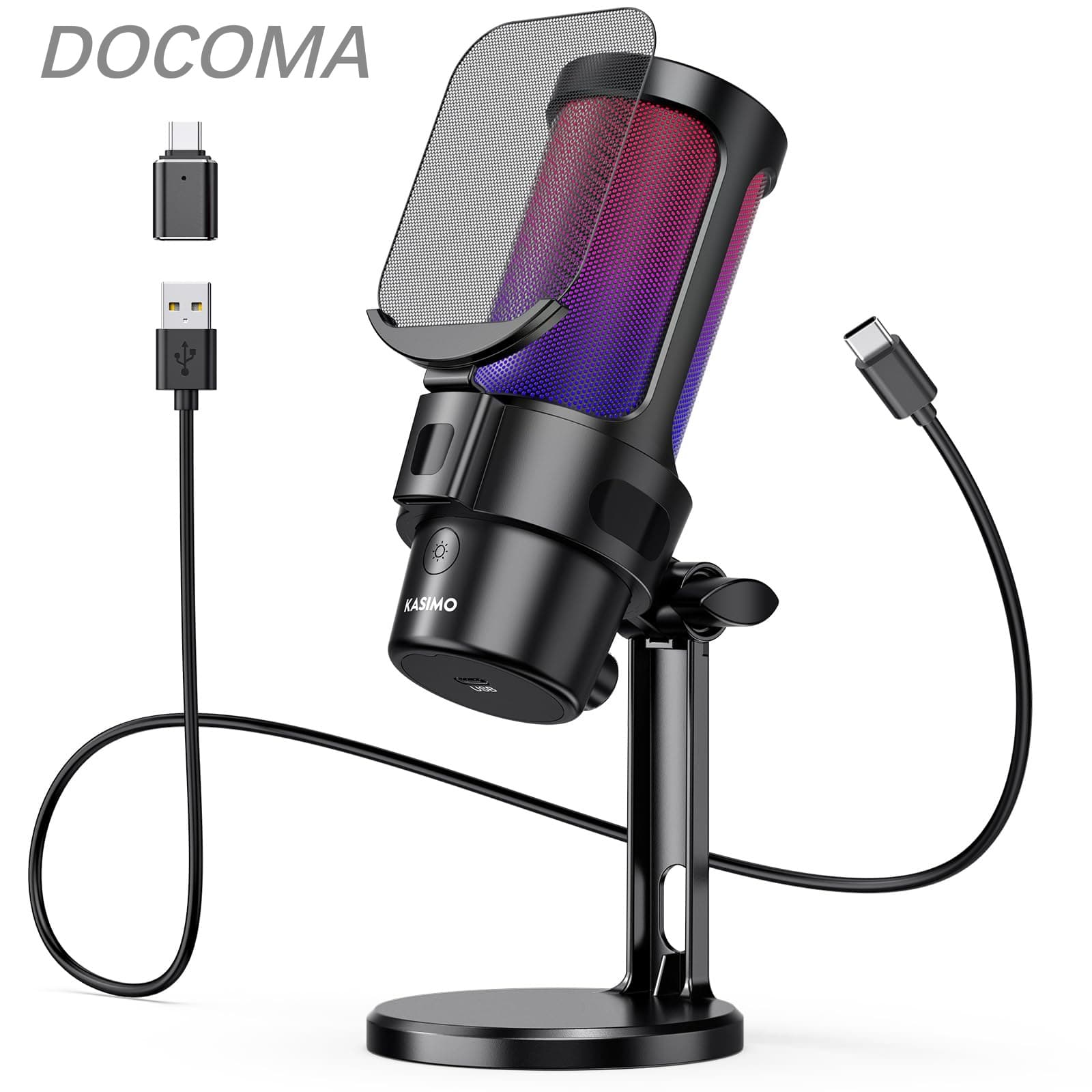 【送料無料】USB コンデンサーマイク ゲーミングマイク PC マイク RGBライティング 音量調節ミュートボタン ヘッドホン出力端子あり 単一指向性 プラグ＆プレイ YouTube Skype ゲーム実況 ライブ配信 在宅勤務 Windows/Mac/PS4/PS5対応