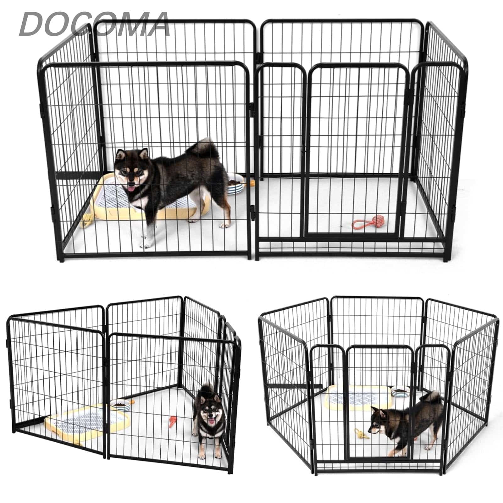 Rakuten - 【送料無料】中大型犬用 スチール製 犬 ケージ 犬用フェンス コンパクト 組立簡単 複数連結可能 室内室外兼用 組み替えOK (ブラック 高さ98cm 6枚)