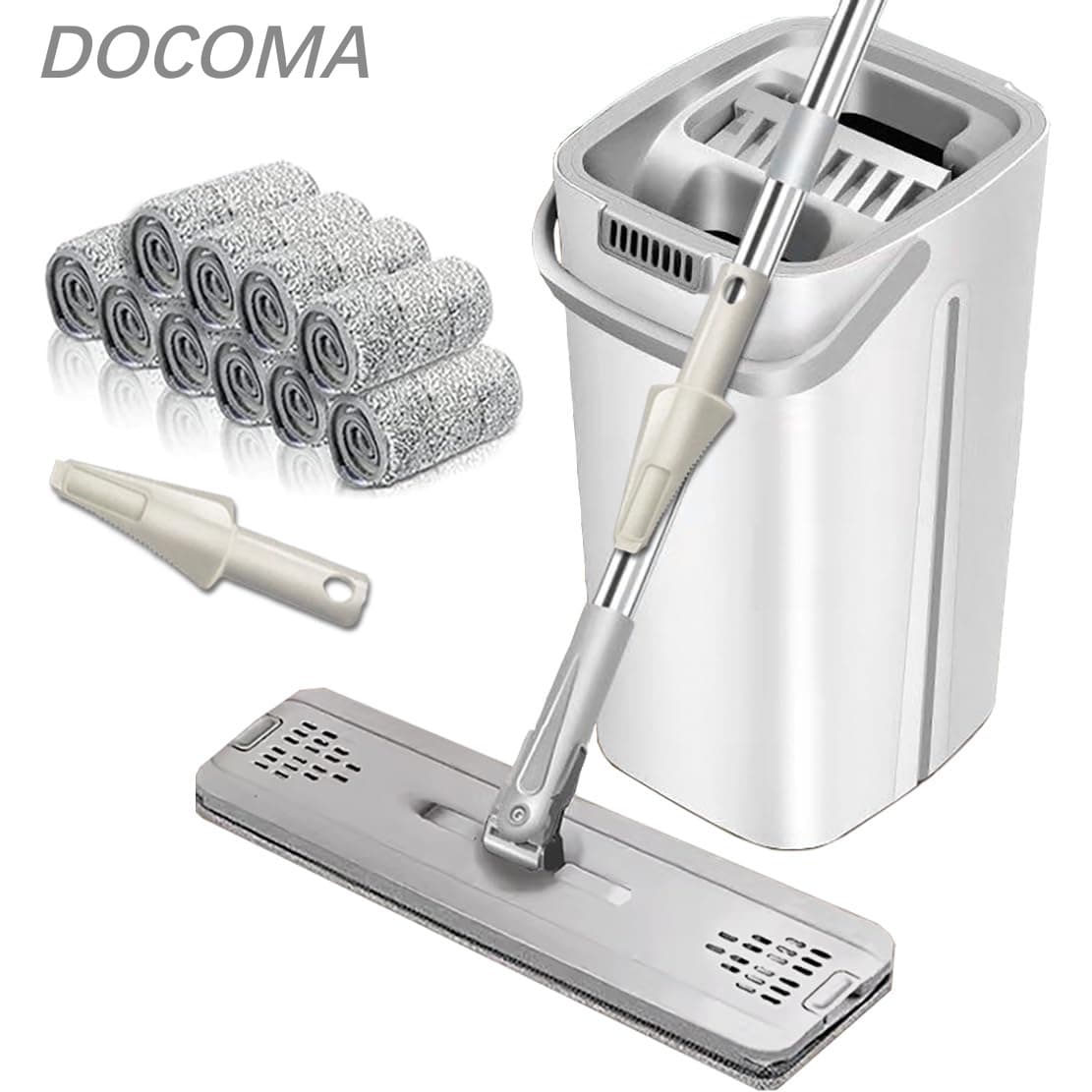 Rakuten - 【送料無料】フロアモップ モップ 拭き掃除 フラットモップ モップ絞り器付き バケツ付き 10枚交換モップパッド付き 手洗い不要 腰曲げず ?把 乾湿両用 掃除用品 掃除道具 mop 床掃除 家庭用 業務用 母の日ギフト 2024 プレゼント モップ 水拭き