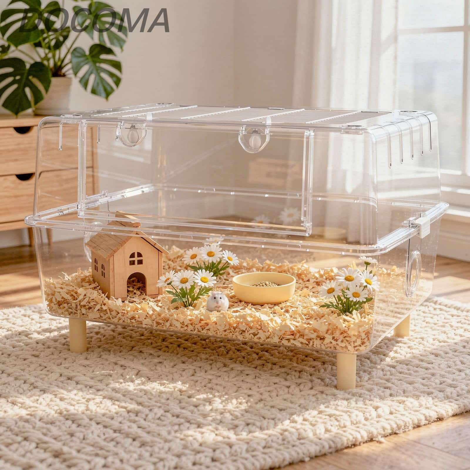 樂天商城 - 【送料無料】ハムスターケージ 62cm 飼育ケージ 透明 PET製 おしゃれ 深型 16cm底盆 拡張穴付 床材飛び散り防止 7cmフット設計 通気性 組み立て簡単 ジャンガリアン ゴールデン 小動物 ハウス 贈り物 (62×45×32.5cm)