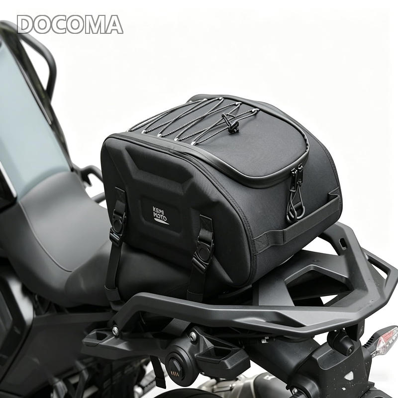 KEMIMOTO シートバッグ 13L EVAハードシェル構造 バイク シートバッグ 防水機能 レインカバー付属 ハイビジョンオレンジ内裏 固定ベルト付き 取り付け簡単 KM-1809 ブラック