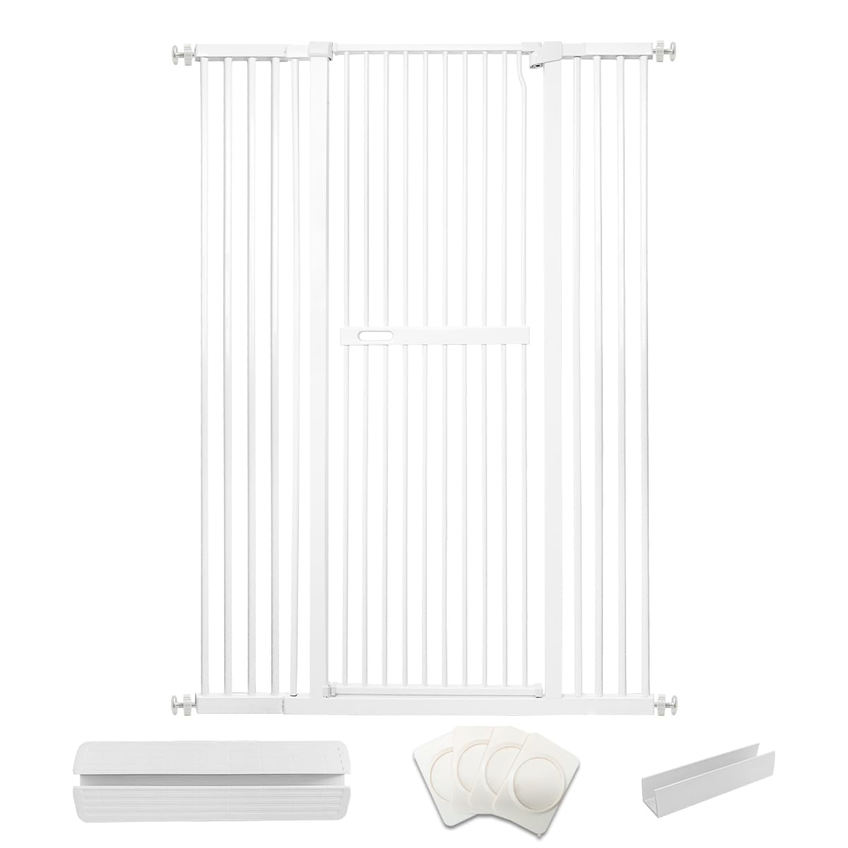 Rakuten - 【送料無料】RAKU 3.5cm柵間隔 ペットゲート 突っ張り 高さ155cm ハイタイプ 取付幅76-120cm選択可能 2重ロック 穴開け不要 扉自動開閉 前後90度開閉 猫 犬脱出防止フェンス 子供 ベビーゲート ドア付き オートクローズ ((高155cm 幅113-118cm) ホワイト)