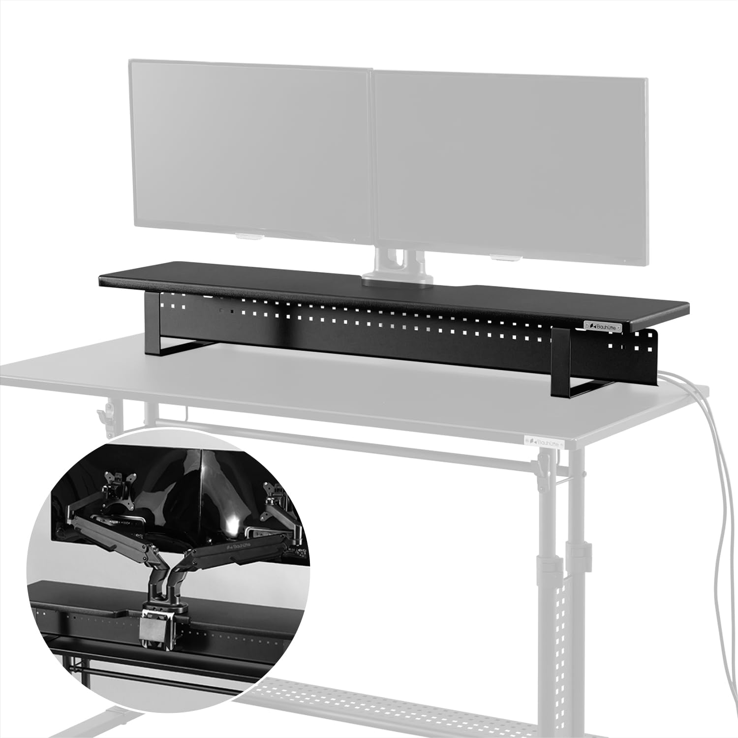 Rakuten - 【送料無料】Bauhutte ( バウヒュッテ ) ワイド モニタースタンド BHS-1100MS-BK 配線隠し モニターアーム 取り付け可能 モニター台 卓上 ラック ケーブル 収納 クランプ デュアルモニター対応