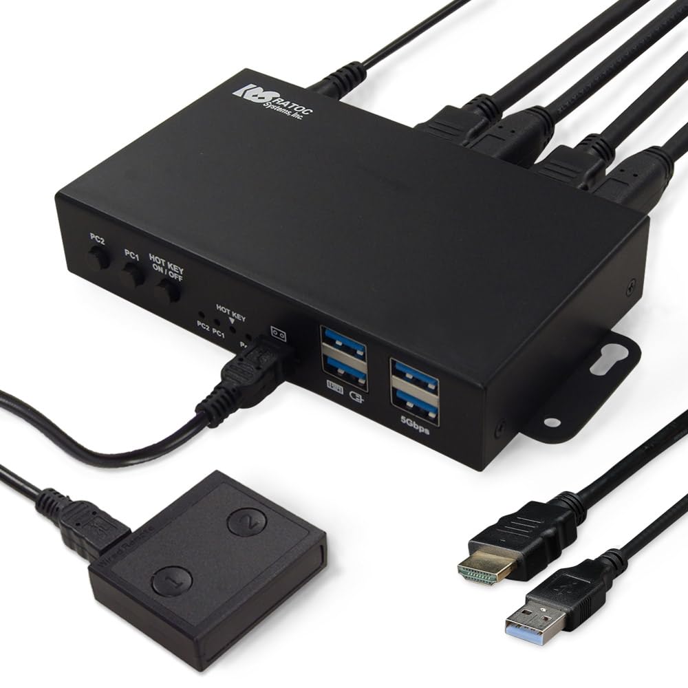 【送料無料】ラトックシステム 4K60Hz HDMI パソコン 切替器 2台 RS-260UH-4K 手元スイッチ ホットキー KVM スイッチ PC