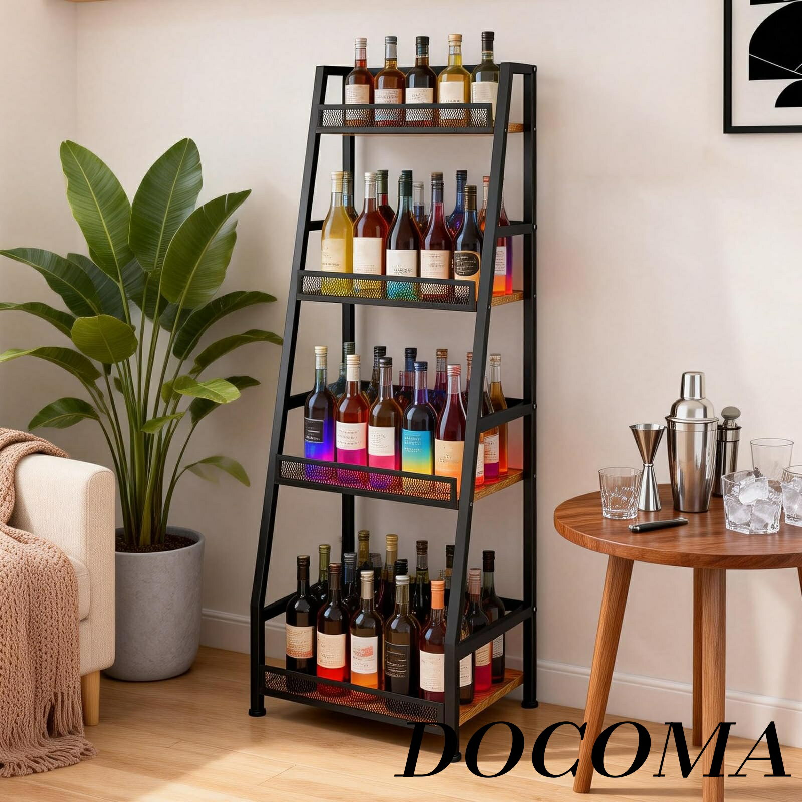 【まとめ買いで最大1000円OFFクーポン!】【送料無料】ウイスキー 棚 ボトルラック【4段台形リカースタンド・炭素鋼フレーム】ディスプレイ自立式 大容量 収納...