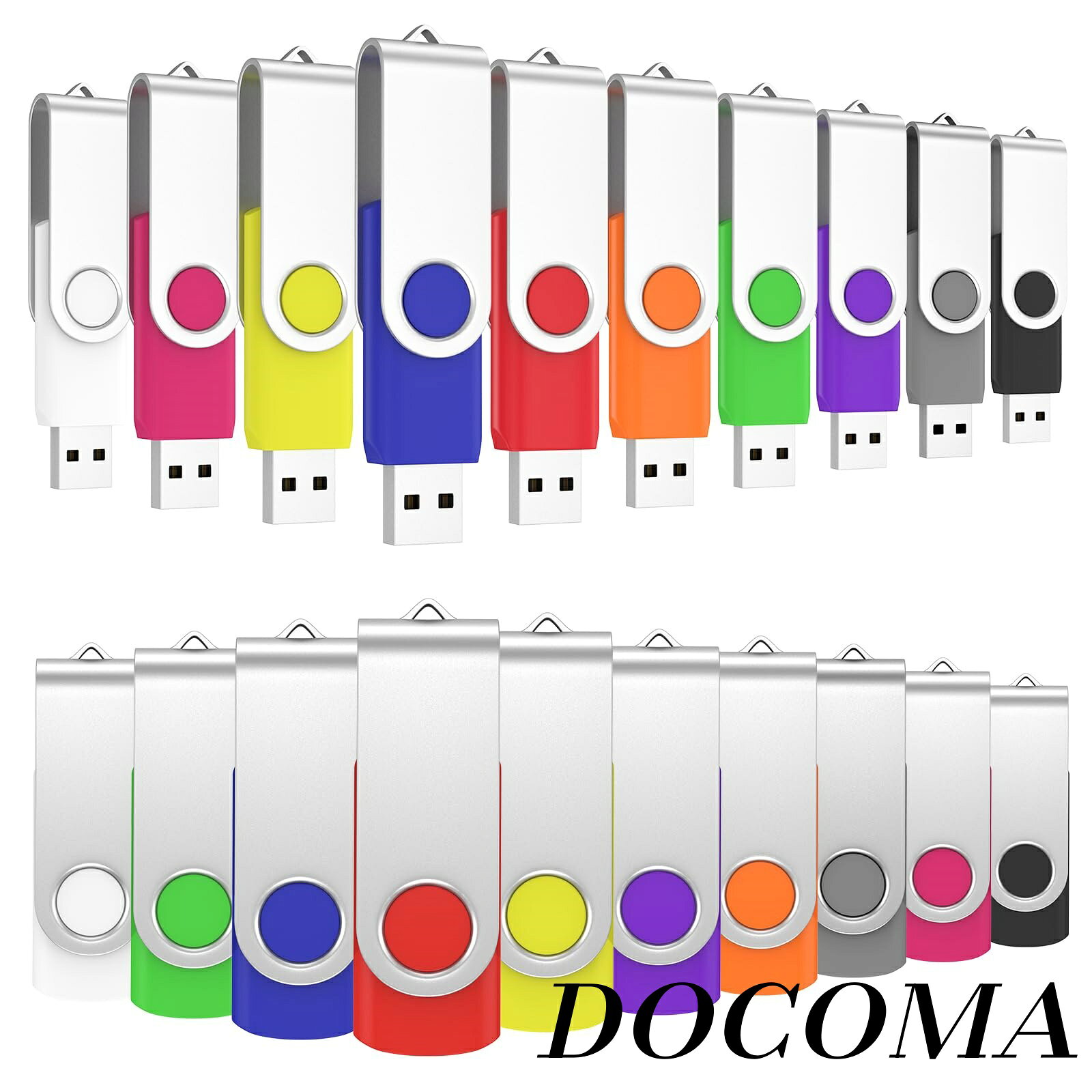 Rakuten - 【まとめ買いで最大500円OFFクーポン!】【送料無料】USBメモリ 2GB 20本セット USB2.0 スイベル式 フラッシュドライブ ストラップ付き データ保存用 カラーミックス 業務用（無地USBメモリ）