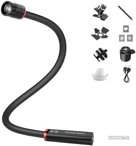 LEDライト マクロ撮影用 アーム式 4W ビーム角調整可能 1830Lux CRI95 高演色性 スポットライト 5色RGB 2500mAhバッテリー コールドシューマウント クランプ GOBOアクセサリー