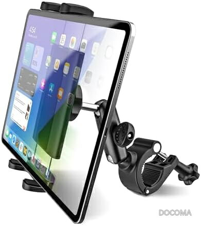 【送料無料】【2024最新金属アーム】 自転車 タブレットホルダー フィットネスバイク エアロバイク スピンバイク トレッドミル用 タブレットスタンド ハンドルバーマウント 4-13インチ対応 iPad iPhone 360度回転 安定性抜群 日本語説明書付き