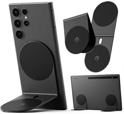 【送料無料】超薄型マグネット式多機能ホルダー 2個セット N52強力磁石搭載 タブレットホルダー スタンド MagSafe対応 薄さ2.5mm ノートパソコン装着 簡単着脱 多角度調整 アルミニウム素材 メタルプレート付き スイス発プレミアムガジェット docoma-10065671 ドゥコマ パッケージ画像