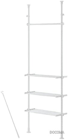 【送料無料】つっぱりランドリーラック 伸縮式 幅52〜81cm 高さ228〜290cm 調整可能 ハンガーバー付き 耐荷重5kg スチール製 ホワイト 突っ張り棒式 洗濯物干しラック おしゃれ 収納 省スペース