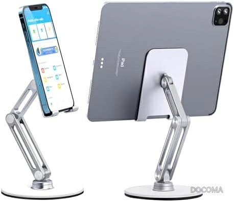 【送料無料】タブレットスタンド 軽量420g 360度回転式 関節硬さ調節 ガチガチ安定 12.9インチ対応 折りたたみ式 アルミ合金製 スマホ兼用 リモートワーク 動画視聴 ゲーム ライブ配信 室内 オフィス キッチン 携帯便利 docoma-10071310 ドゥコマ パッケージ画像