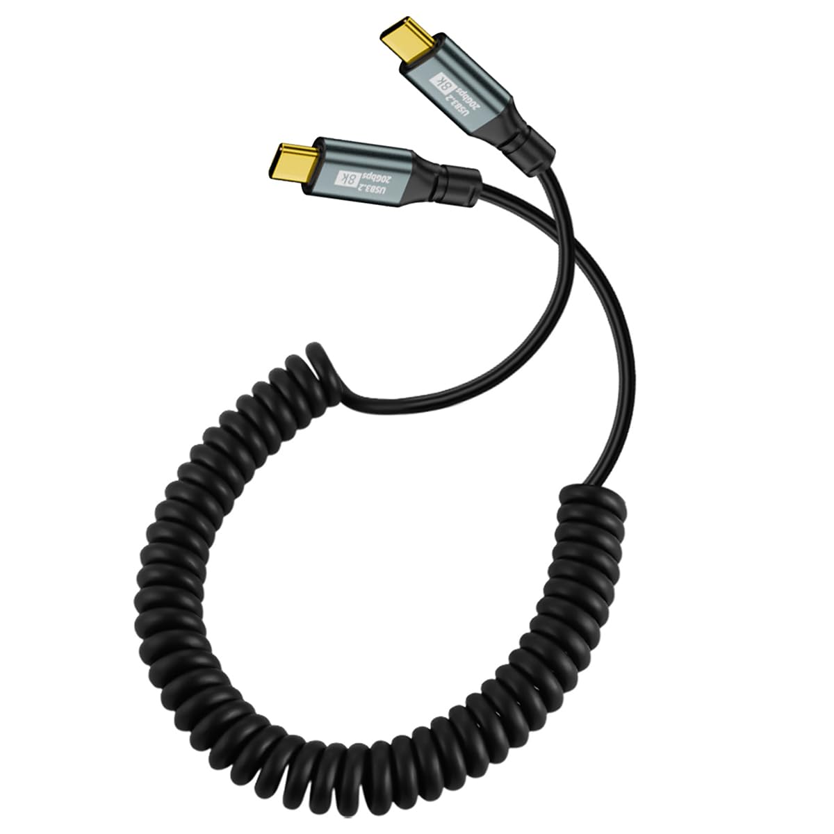 Rakuten - 【送料無料】ストレッチ コイル状 USB-C USB4 ケーブル 20Gbps 100W 8K ラップトップ キーボード タブレット Type-C オス - オス ケーブル 電源&データ用