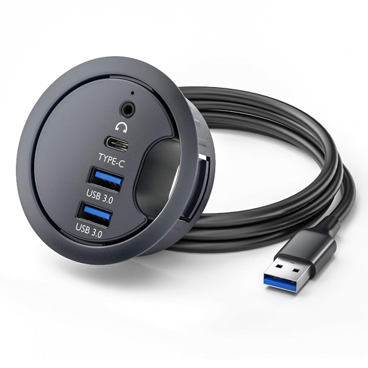 【送料無料】USB 3.0 ハブ サウンドカード USB-C 2 ポート USB 60mm デスク グロメット スプリッター ドック ステーション ヘッドフォン マイク オーディオ インターフェイス デスクトップ PC 用