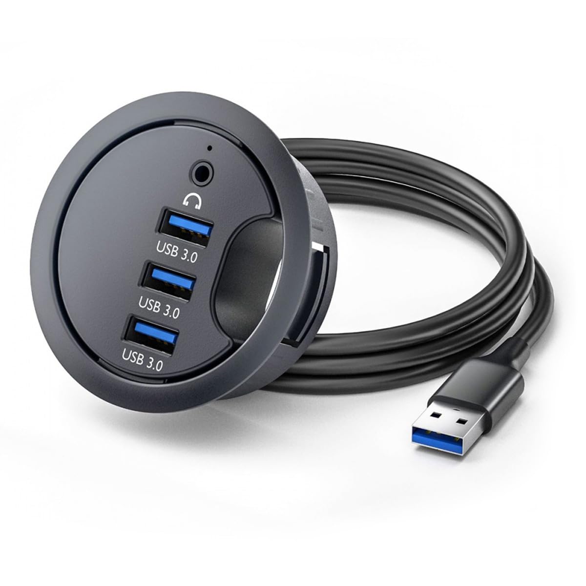 【送料無料】USB 3.0 ハブ サウンドカード AUX 3 ポート USB 60mm デスク グロメット スプリッター ドック ステーション ヘッドフォン マイク オーディオ インターフェイス デスクトップ PC 用
