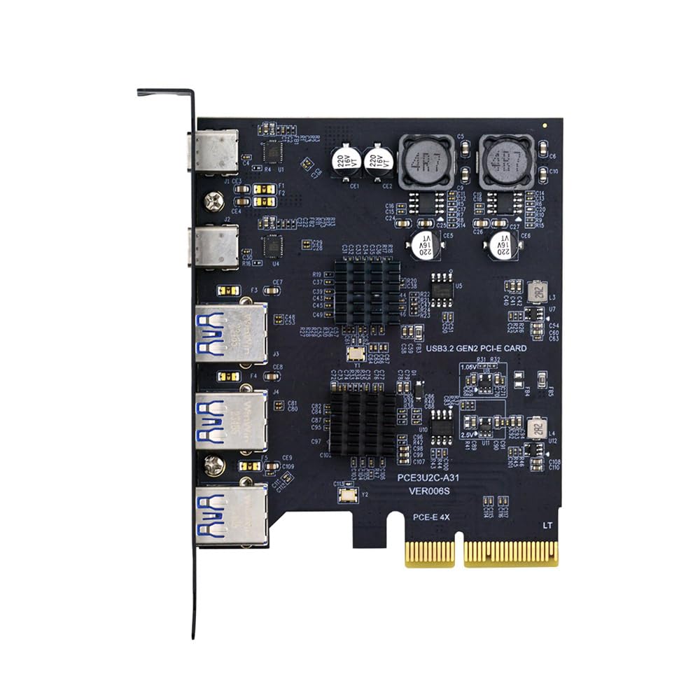 【送料無料】Superspeed 10Gbps PCIE USBカード PCI-E Express to 3ポート Type-A USB3.0 バックパネルソケット & デュアルUSB3.1 USB-C Type-C拡張アダプター ASM3142 VL822