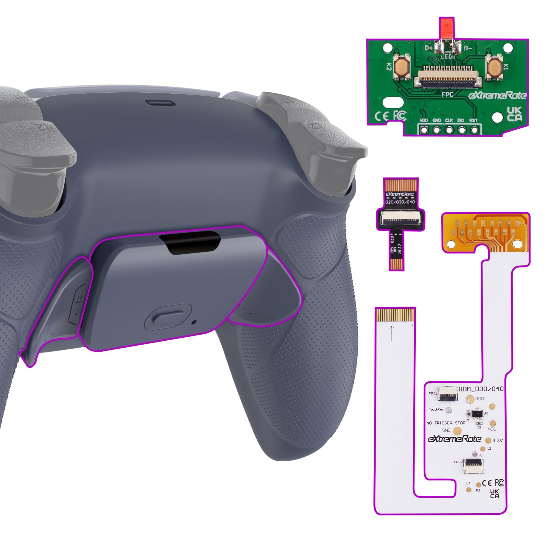 【送料無料】ps5コントローラーBDM-030&BDM-040&BDM-050に対応用プログラム背面パドルプラスティック製ラバー付きピュアカラーRISE V3リマップキット、ps5コントローラーに対応用アップグレードボードと再設計されたバックケース＆背面ボタンアタッチメン‐ps5本体ではない【