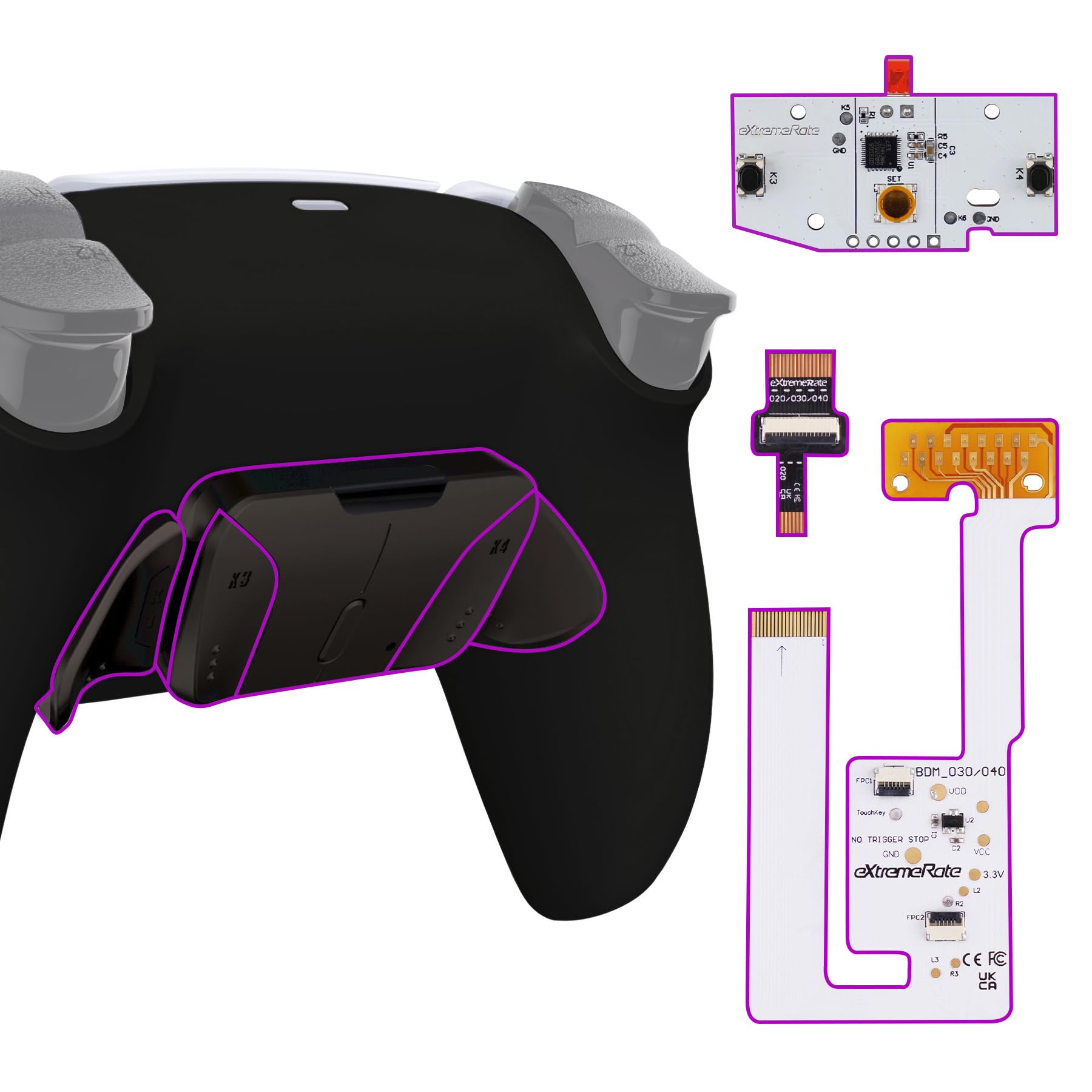 樂天商城 - 【送料無料】ps5コントローラー（BDM-030&BDM-040&BDM-050）に対応用純色の金属バージョンRISE4 V3背面リマップキット(RMB)、ps5コントローラー用アップグレードボード＆バックシェル＆黒い背面ボタン4つ-コントローラーではない【ブラック