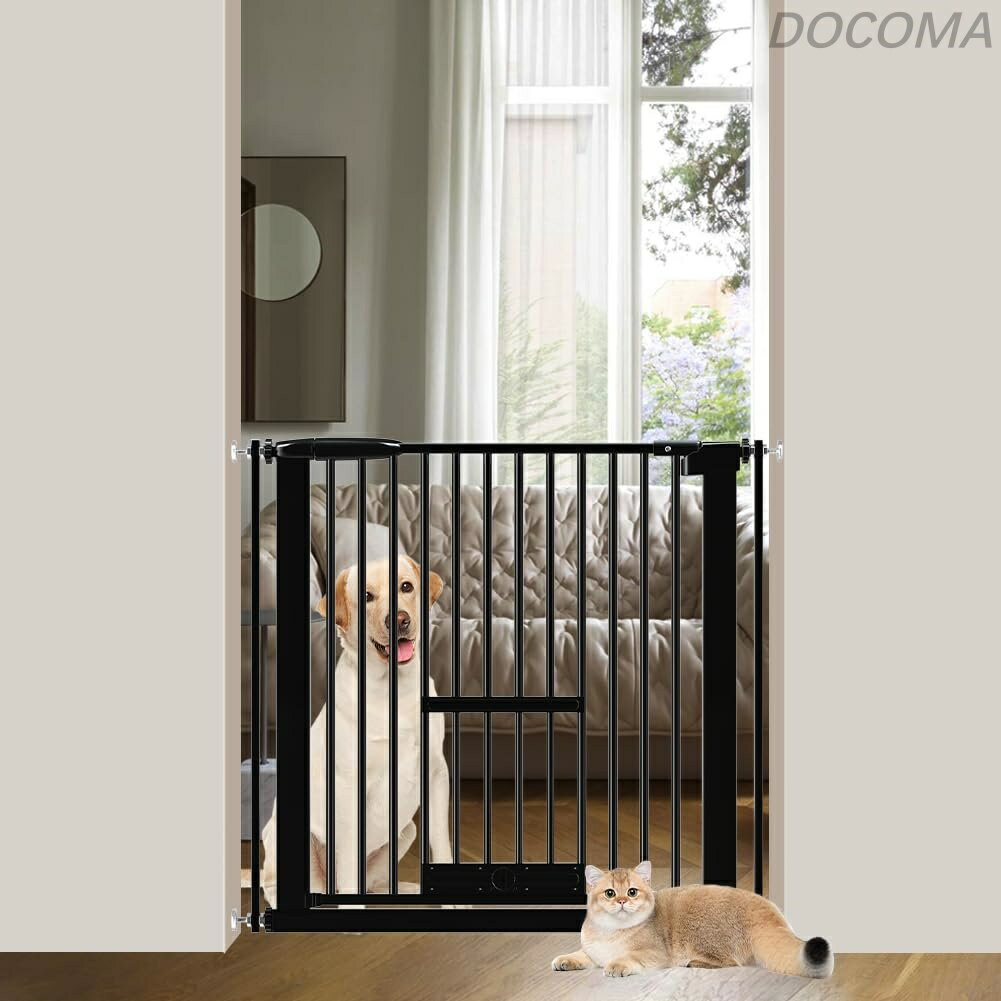 Rakuten - 【送料無料】3.5cm柵間隔 ペットドア付き 高さ78cm ペットゲート 犬 猫 ゲート ブラック ホワイト 猫用ゲート 過密フレーム付き 猫 ゲート 犬すり抜け防止フェンス