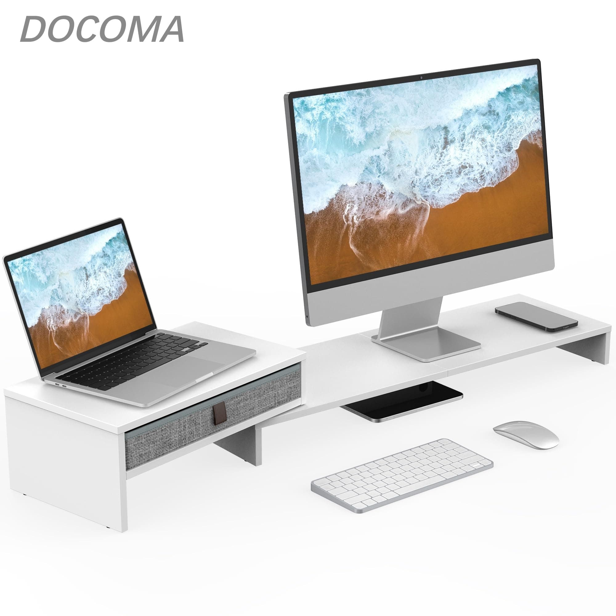 乐天商城 - 【送料無料】机上台 パソコン台 モニタースタンド 横幅78.3-113cm 木製天板 PC台卓上 卓上 机上ラック ノート pcモニター台 パソコンラック 引き出し収納ホワイトG04D1081A