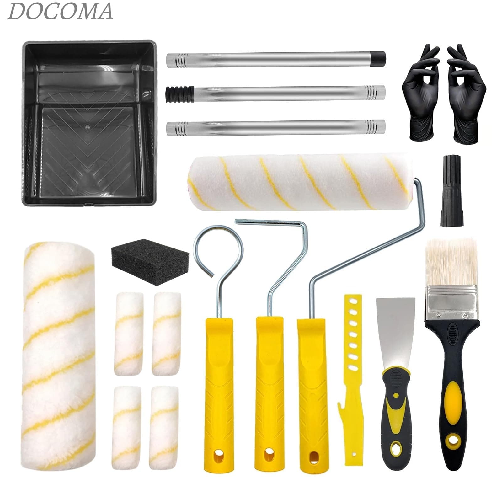 Other - 【送料無料】ペイントローラーキット、 19PCS、9インチ＆4インチローラー、ステンレス製延長ポール付き、収納トレイ、壁・天井・ドア・部屋の塗装、手袋付き