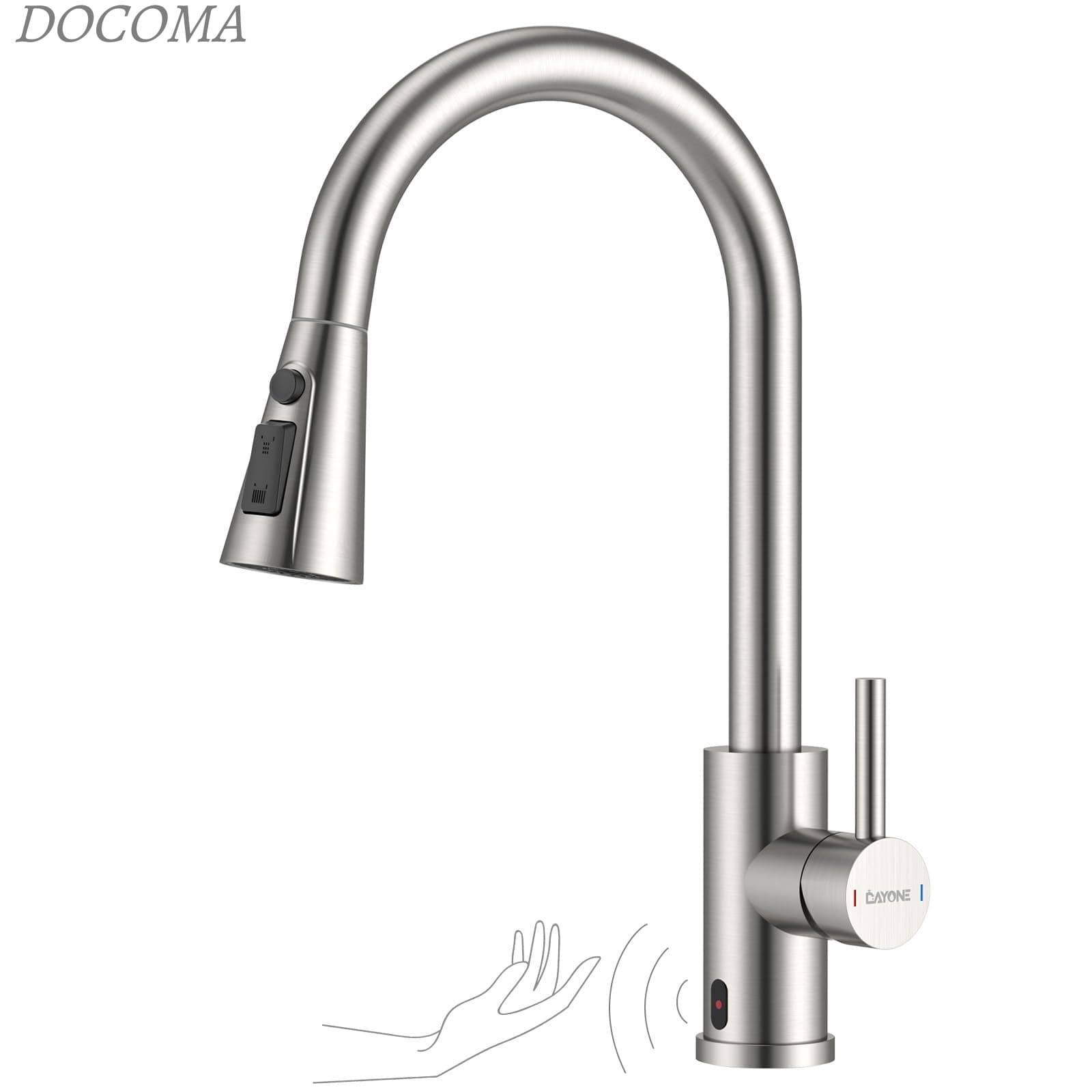 DAYONE タッチレスキッチン水栓 SUS304ステンレス製 引出し式 プレミアム感応式 360°回転 3機能スプレー付き 自動赤外線センサー キッチンタップ シングルハンドル混合水栓 標準G1/2''対応 日本語説明書付き