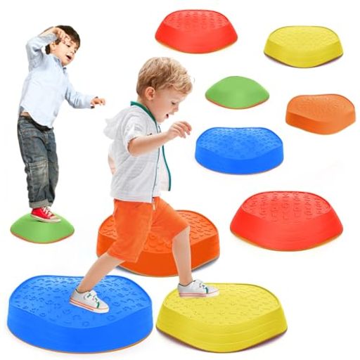 Rakuten - バランスストーン10個セット平均台子供用滑り止め付き幼児子供バランス感覚トレーニング運動能力知育玩具飛び石筋力体幹バランスブロック安全スポーツ室内遊具幼稚園おもちゃ収…