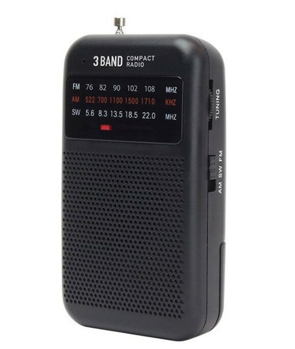 ポケットラジオ 3バンド AM/FM/SW（短波）防災 乾電池式 マクロス MEA-25 スピーカー/イヤホン 携帯ラジオ コンパクトラジオ