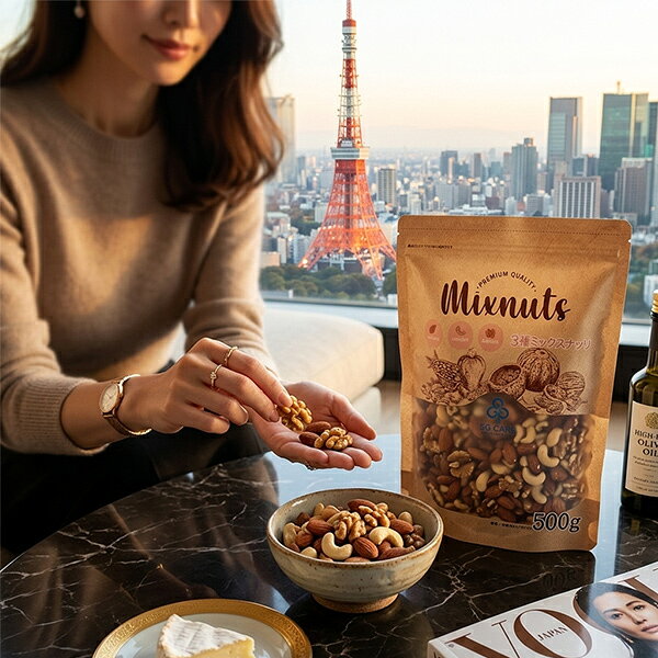 ディスカウントショップドジャースのどーんと1袋500g 3種ミックスナッツ チャック袋 メール便送料無料｜アングル3