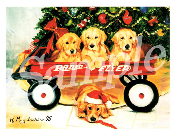 クリスマスカード Ruth【ゴールデン　Red cart】輸入雑貨　犬雑貨　犬グッズ クリスマス　クリスマスカード　Xmas