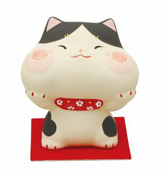 福々ほっぺ猫/黒ブチ 置物 オブジェ 猫雑貨 猫グッズ・縁起もの