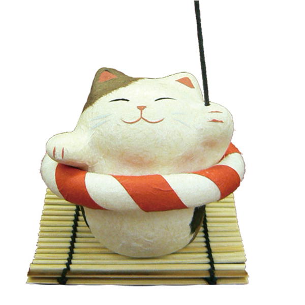 在庫限り　ちぎり和紙　夏の贈り物　猫置物　オブジェ　猫雑貨　猫グッズ 2