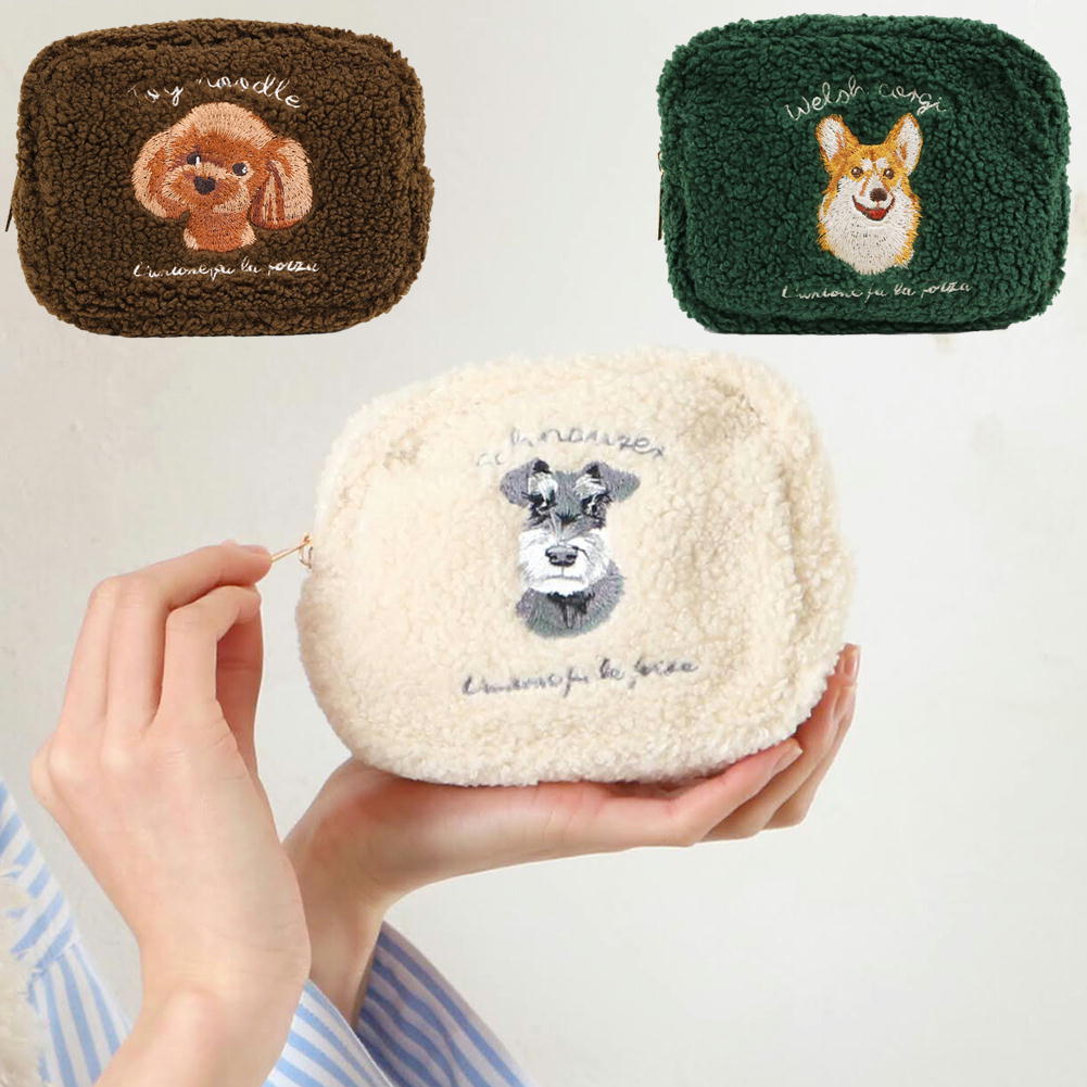在庫限り ボア刺繍ポーチ　シュナウザー/コーギー/プードル【犬雑貨・犬グッズ・可愛い・小物ポーチ】