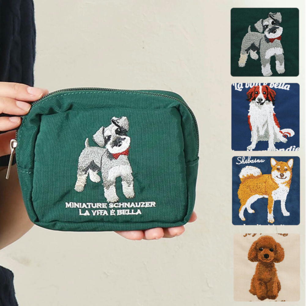 刺繍ポーチ　シュナウザー/コーイケル/柴犬/プードル【犬雑貨・犬グッズ・可愛い・小物ポーチ】
