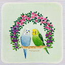 ☆ハンカチ☆薔薇リースとセキセイ 【鳥雑貨・ことりグッズ・セキセイインコ】