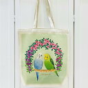 キャンバストートバックM 薔薇リースとセキセイ【鳥 雑貨・ことりグッズ・セキセイインコ】
