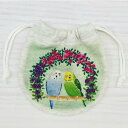 ミニ巾着 薔薇リースとセキセイ【鳥雑貨・ことりグッズ☆セキセイインコ☆】