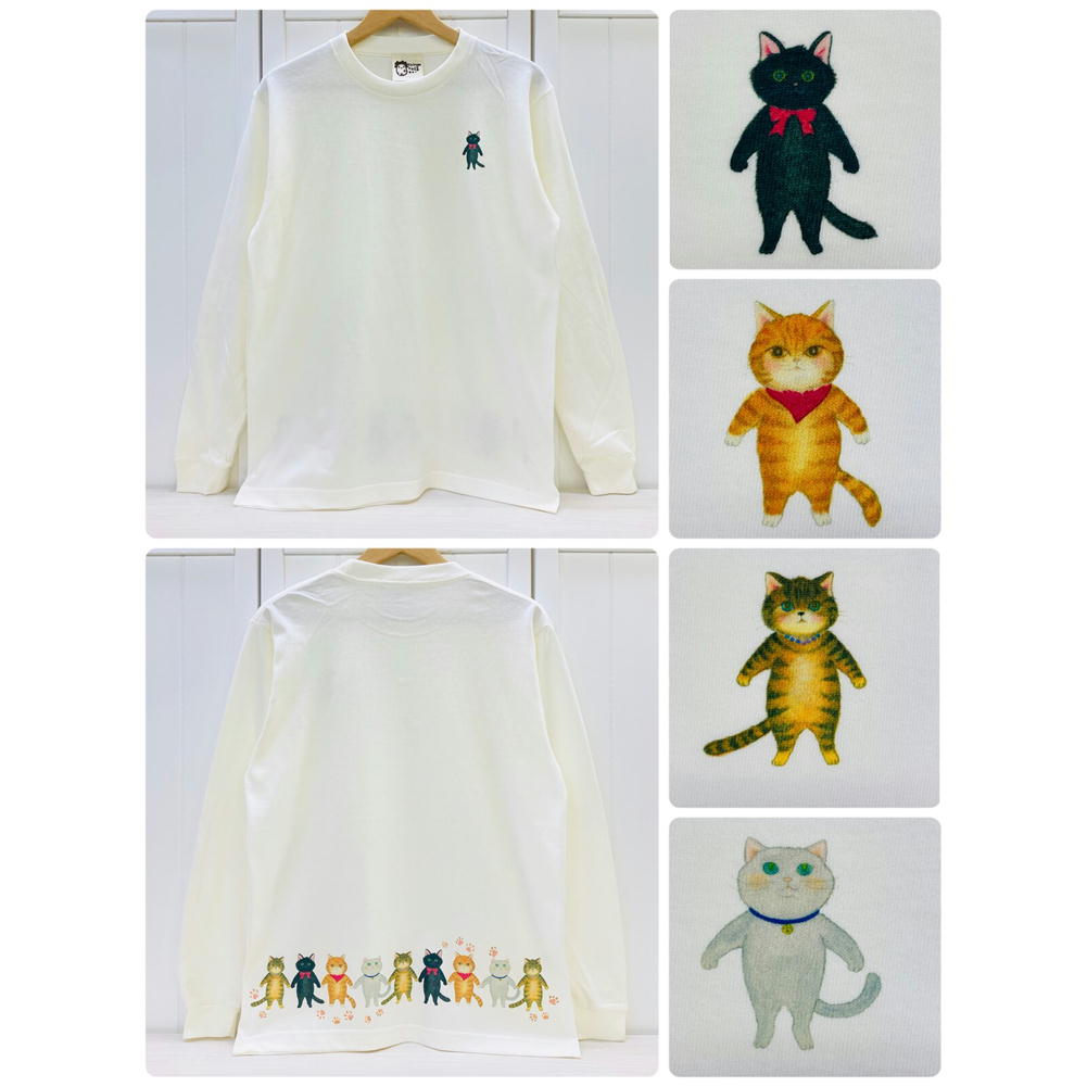 【在庫限り】☆長袖Tシャツ☆9匹のネコ☆【猫雑貨・ねこグッズ・ネコ・CAT・キャット・シャム・黒猫・トラ..