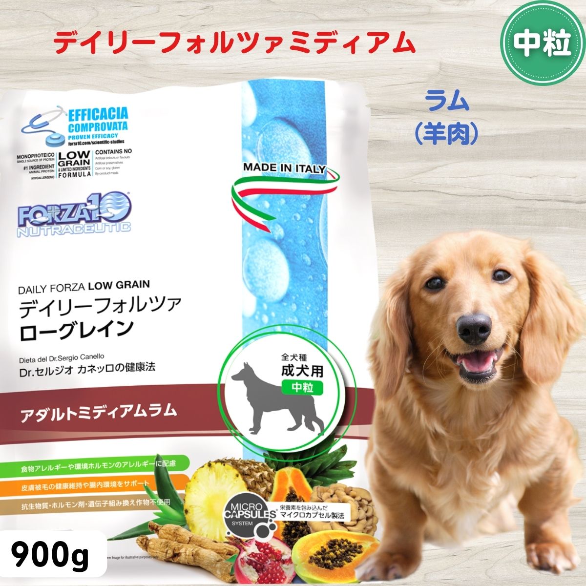 限定15％～10％OFFクーポンデイリーフォルツァ ミディアム ラム（中粒）900g 正規品 犬 無添加 ドッグフード アレルギー対応 皮膚