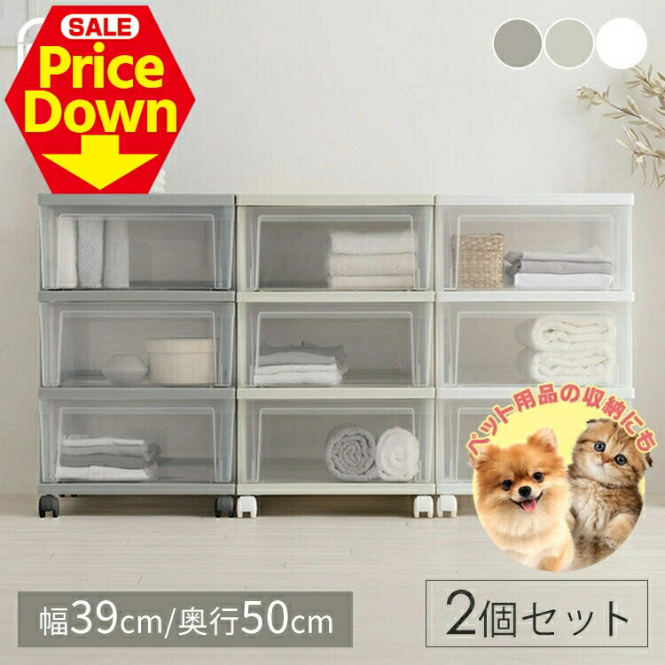 【10％OFF★SS限定】【同色2個セット】 ペット服 ペットシーツ 猫砂 収納 チェスト 収納ケース 3段 キャスター付 引出し プラスチック 収納ボックス クリア 幅39 奥行50 高さ63.7 透明 中身が見える クローゼット 衣類 アイリスオーヤマ NSCLZ-503 *[2512SE]
