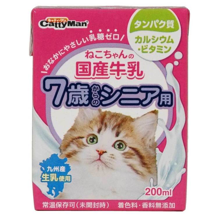 ねこちゃんの国産牛乳 7歳からのシニア用 200ml 1042牛乳 ミルク 国産 猫 乳糖ゼロ お腹にやさしい 低脂肪 グルコサミン コンドロイチン キャティーマン 【D】