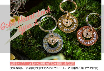 犬 猫 迷子札 名札 名前 名入れ ネームタグ 両面に刻印 ペットの首輪やハーネスに取付 ゴールド・ハートロック サークルタイプ(ドーナツ型) REGALITO KOBE オーダーメイド 迷子札