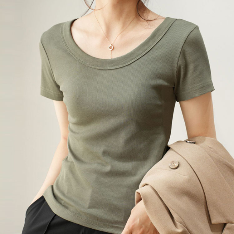 Tシャツ レディース 綿 半袖 夏 秋 春 Uネック コットン リブ 無地 ゆったり カジュアル 大きいサイズ おしゃれ シンプル ゆるっと きれいめ 着回し 汗染み防止 トップス カットソー tシャツ 半袖tシャツ インナー 白tシャツ ストレッチ 9色全