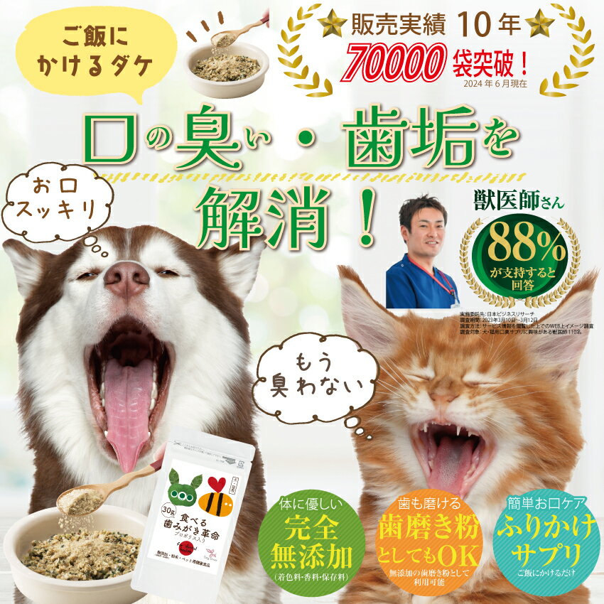 【獣医推奨】犬 猫 歯石・ 歯垢 サプリ(食べる 歯磨き 革命 100g)無添加 2