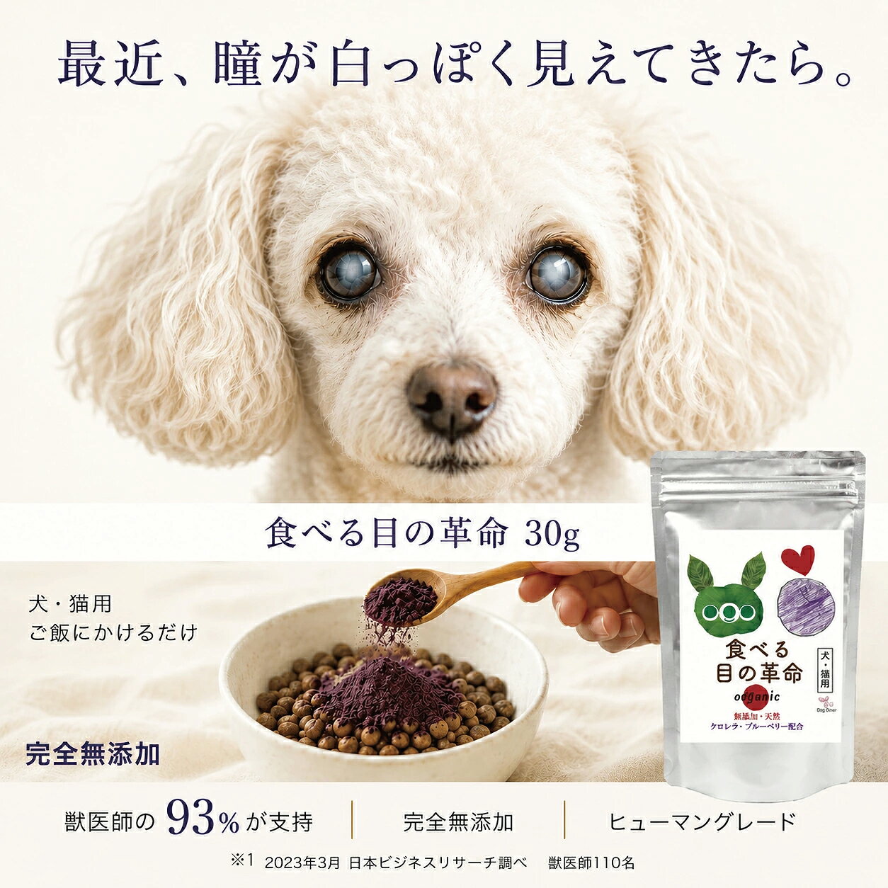 【獣医師の93%が支持】 食べる目の革命 30g 犬・猫の瞳の白さ・濁り・目やにが気になる子に ご飯にかけるだけの完全無添加 粉末 アイケアサプリ マキベリー・ルテイン・アスタキサンチン(旧商品名 食べる目薬革命) dogdiner-10002272 犬猫の健康食専門店ドッグダイナー サンプル画像2