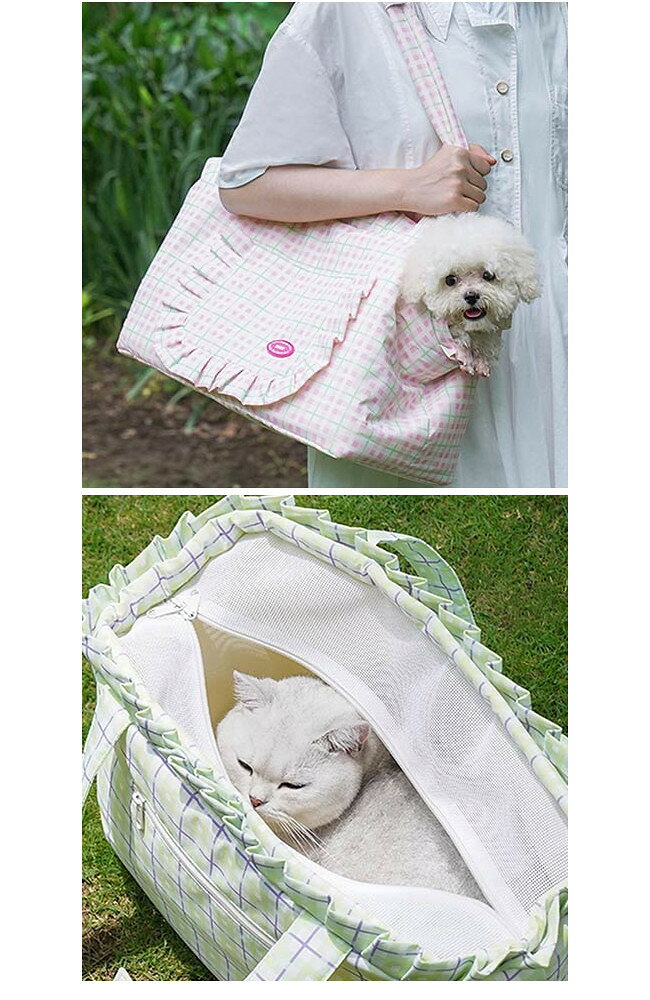 ゼゼ アウトドアプレイドショルダーバッグ犬用 猫用 ペット用 バッグ 散歩バッグ ...